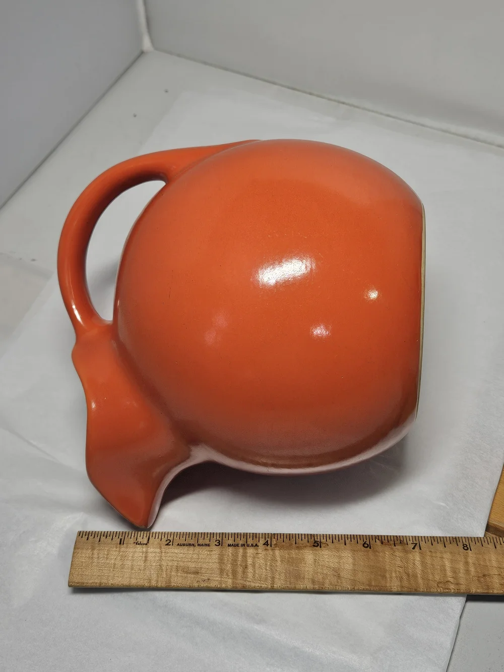 Vintage Orange Ceramic Pottery Pitcher Tilt Ball  Jug